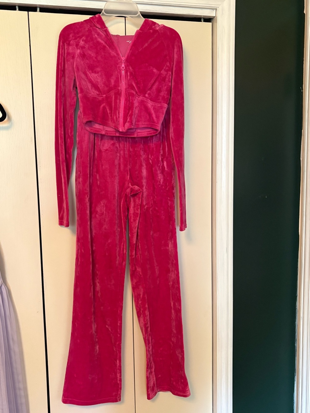 Urban Outfitters Hot Pink Velour Zip Hoodie &  Joggers Set
